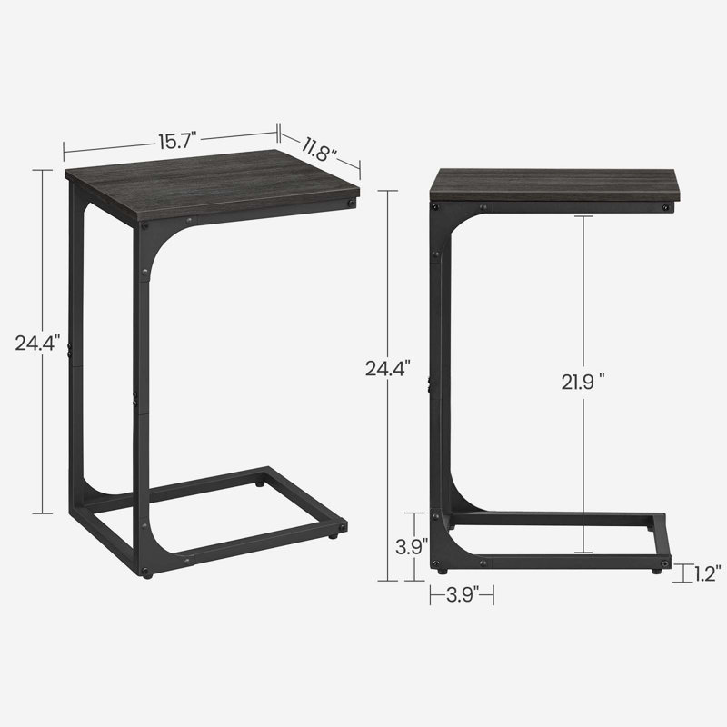 C-shaped End Table, Ebonized Oak/Black, 24.4" H x 15.7" W x 11.8" D