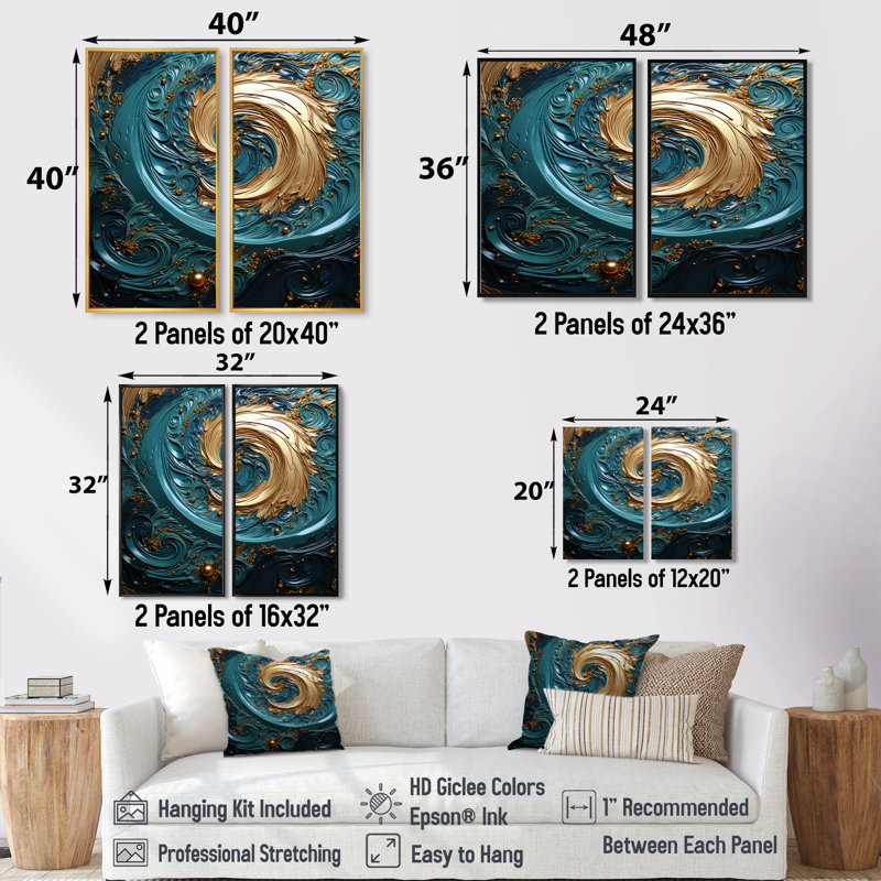 Teal Majestic Motion I - impressions sur toile bleues, Impression encadrée flottante sans passe-partout, H 36 po x l 48 po