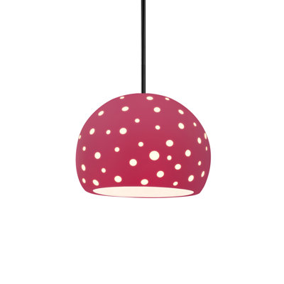 Perforated Globe 1-Light Pendant - Cerise - Matte Black - 10"W x 7.75"H - Replaceable Bulb - Rigid Stem