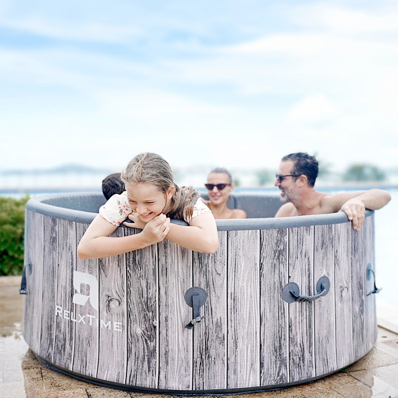 RELXTIME Inflatable Hot Tub 5 To 7 Person Round Hottub,Portable Outdoor Air Jet Spa 71'' X 71'' with Energy-saving Insulation Cover, 130 Bubble Massage Nozzles, 2 Filter Cartridges, 1 Floor Mats