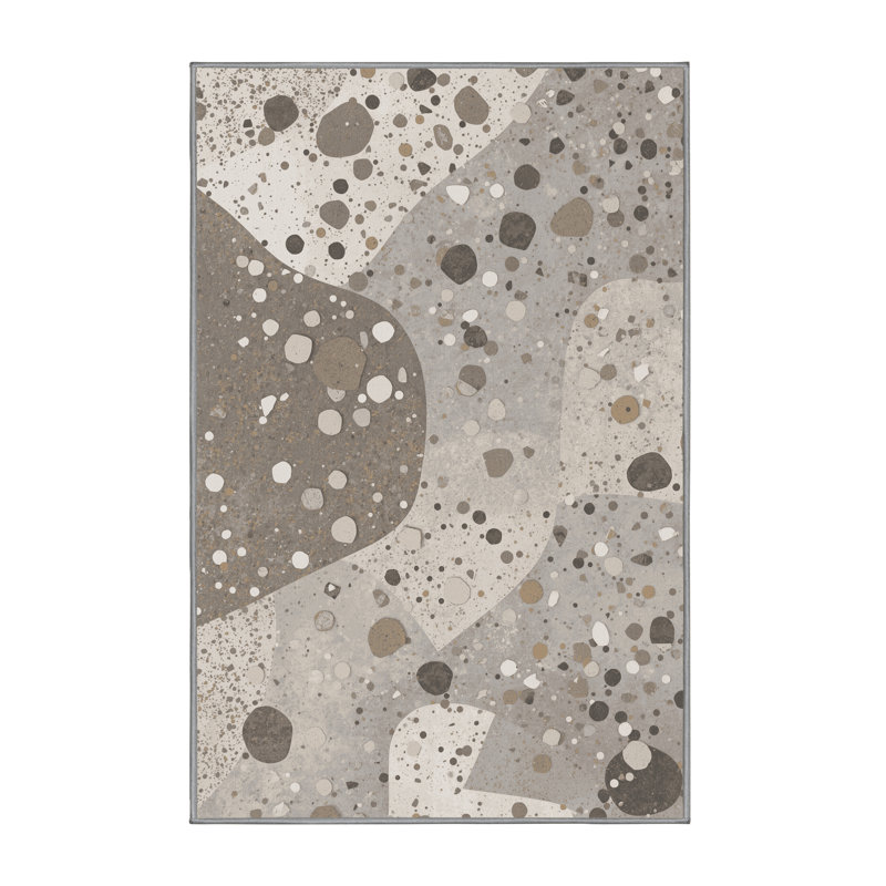 Machine Washable Patterns And Textures Modern & Contemporary Geometric Rug in Gray – Gray Binding, 5 x 7