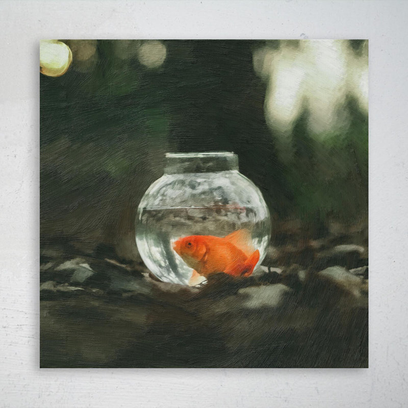 " Goldfish In Fish Tank " Painting Print, 16" W x 16" H