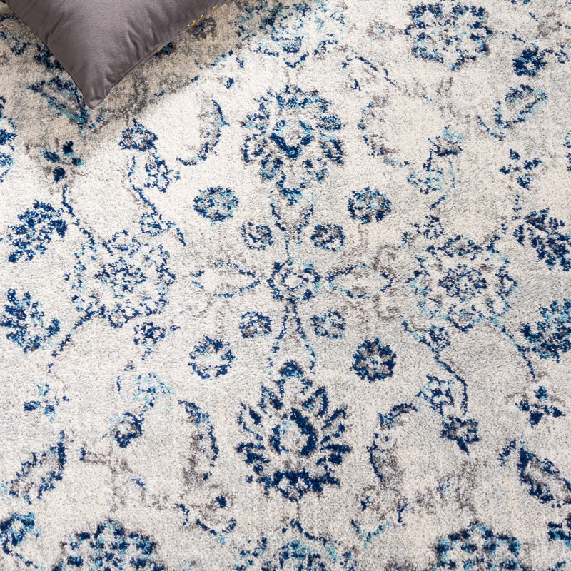 Tapis ivoire / bleu Tulum 281, Rectangle 8 pi x 10 pi