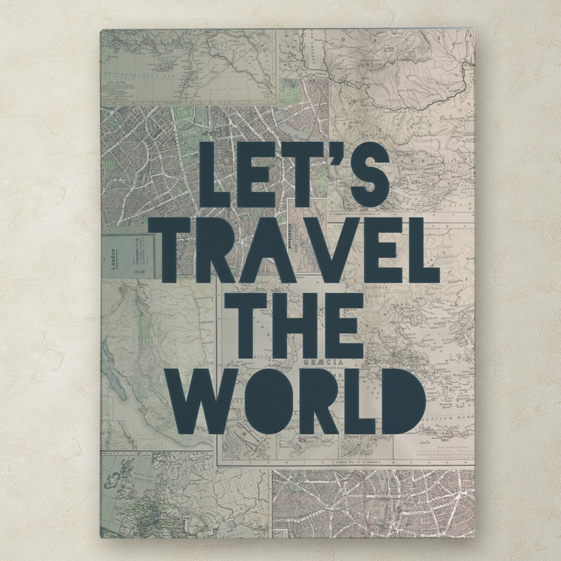 «Travel the World» par Leah Flores - reproduction d'art textuel sur toile, H 32 po x l 24 po x P 2 po
