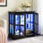 Retro Antique LED Curio Display Cabinet With Adjustable Shelves And Lattice Doors-1898824409