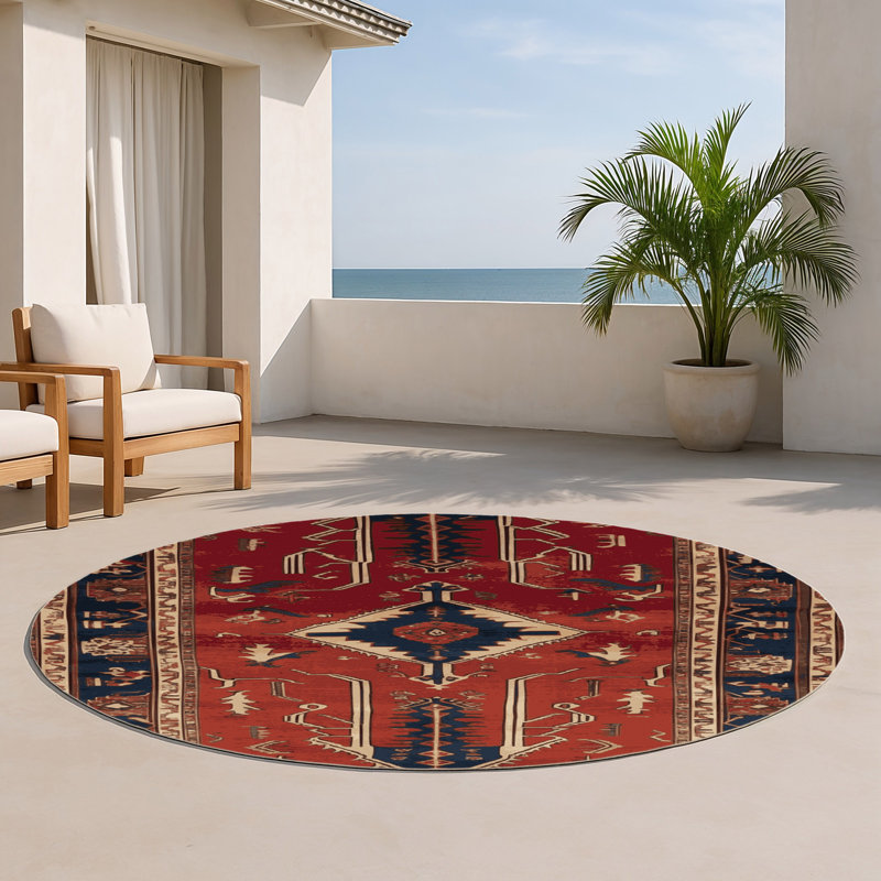 Turkish Brown Indoor and Outdoor Area Rug, Round 5'
