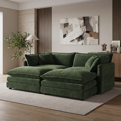 Canapé à causeuse profonde avec 2 repose-pieds assortis pour une détente flexible, vert foncé