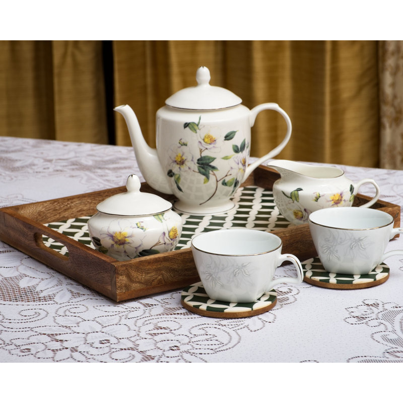 Amalgre Solid Wood Tray, White/Green