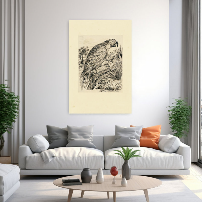 Illustration de perroquet abstrait, palmier, paysage tropical, H 60 po x l 40 po