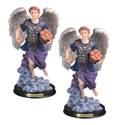 "2-PC Set" ICE ARMOR 12"H Archangel Barachiel Statue Chief of The Guardian Angels Holy Figurine  Figurine Statue Ornament Home/Room Decor and Perfect Gift Ideas for House Warming, Holidays and Birthdays Great Collectible Addition