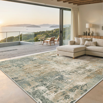 Pavelina Abstract Morden Machine Washable Non-Slip Green / Beige Indoor Area Rug
