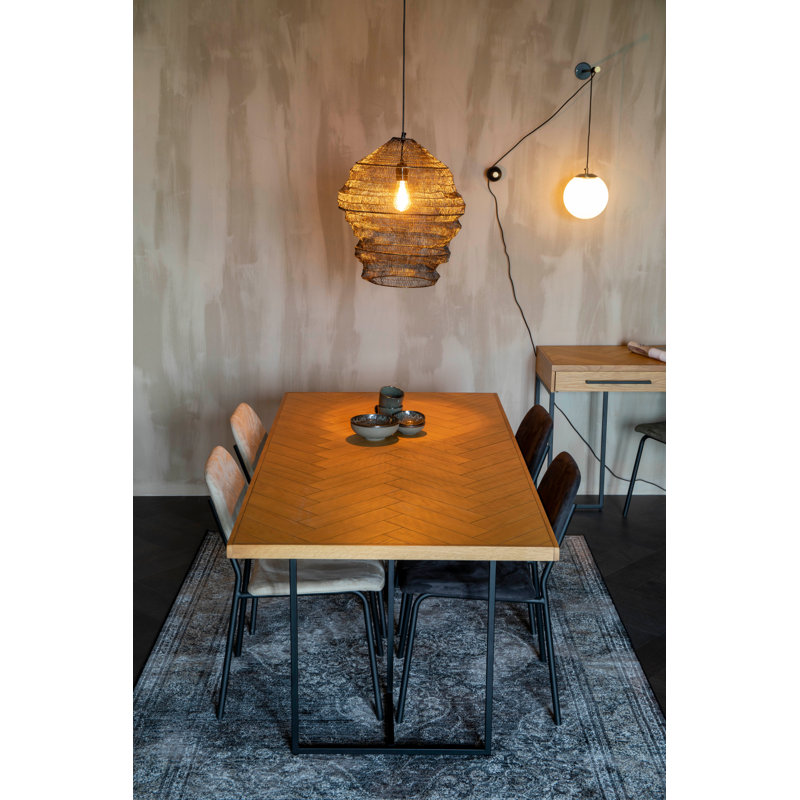 Acacia Metal Base Dining Table, Brown