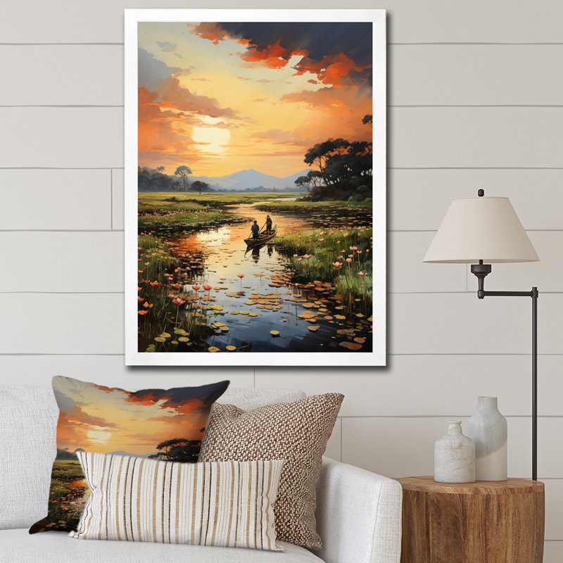 Vietnam River Delta Sunset II sur impression sur toile, H 32 po x l 24 po x P 1 po, Cadre photo blanc