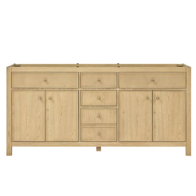 Meuble-lavabo double 72 po Rian en chêne scandinave, sans comptoir, sans lavabo, garniture bronze satiné