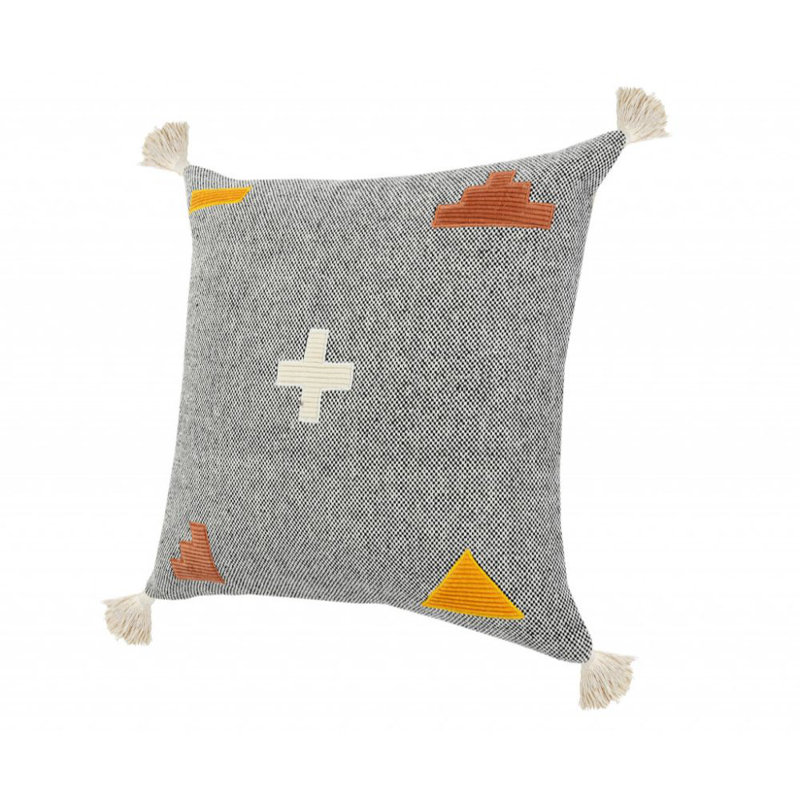Oreiller à fermeture à glissière géométrique 100% coton 20 po x 20 po Belvedere, Noir / jaune / orange