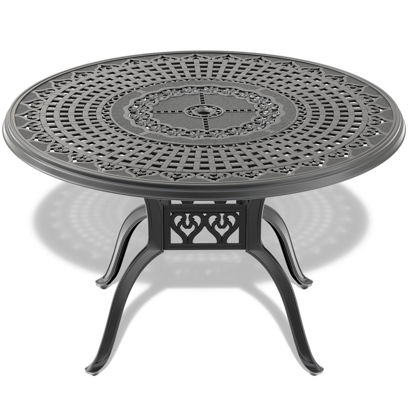 Garden Cast Aluminum Patio Dining Table With Umbrella Hole, 46.87-inch, Black Frame Hole For 46.87-inch