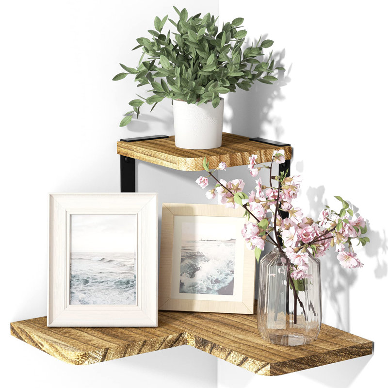 Michielle 2 Piece Corner Shelf, Carbonized Black