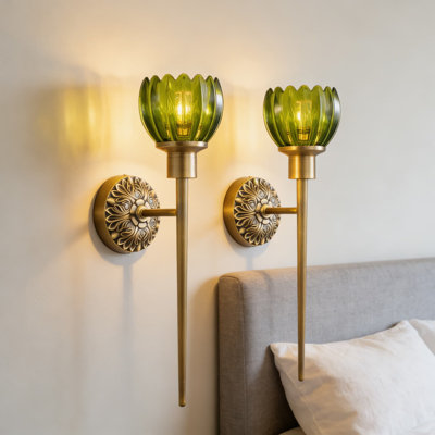 Hardwired Wall Sconce Set Of 2, Modern Linear Design With Brass Finish And Glass Shade, E26 Base For Living Room, Hallway, Bedroom And Vanity Lighting