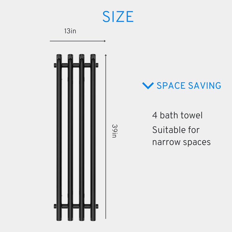 Electric Towel Warmer for Bathroom, Heated Towel Rack With Timer, Matte Black