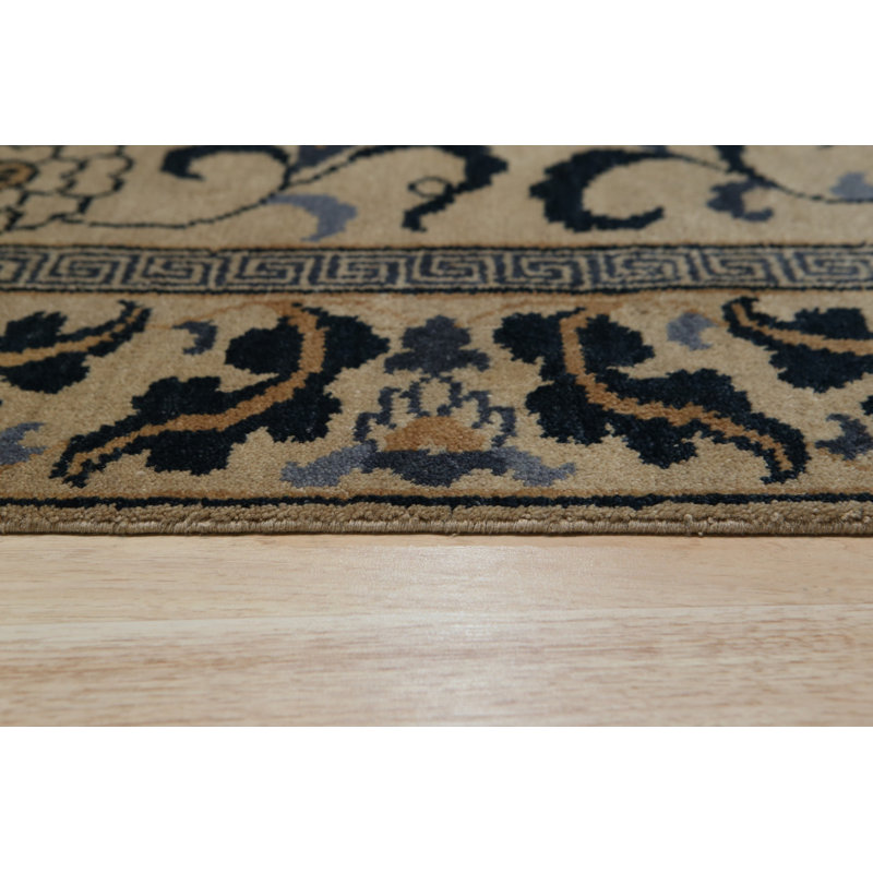 Ivory Hand-Knotted Wool Stylized Floral Symmetry Geometric Modern Contemporary Carpet Rug, 13' x 18'