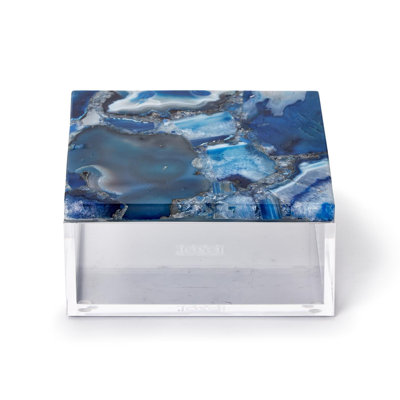 Boîte de rangement décorative en agate bleue l 6 po avec base en acrylique