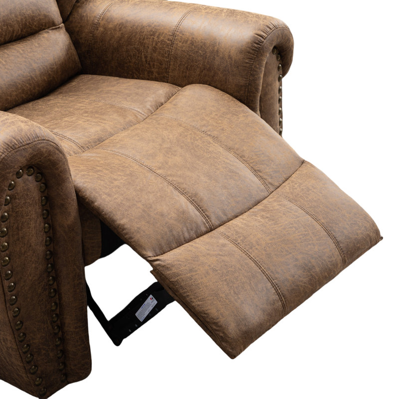 40.9'' Wide Classic Luxury and Oversize Top Faux Leather Manual Standard Recliner with Nailhead Trim (Set of 3), Brown