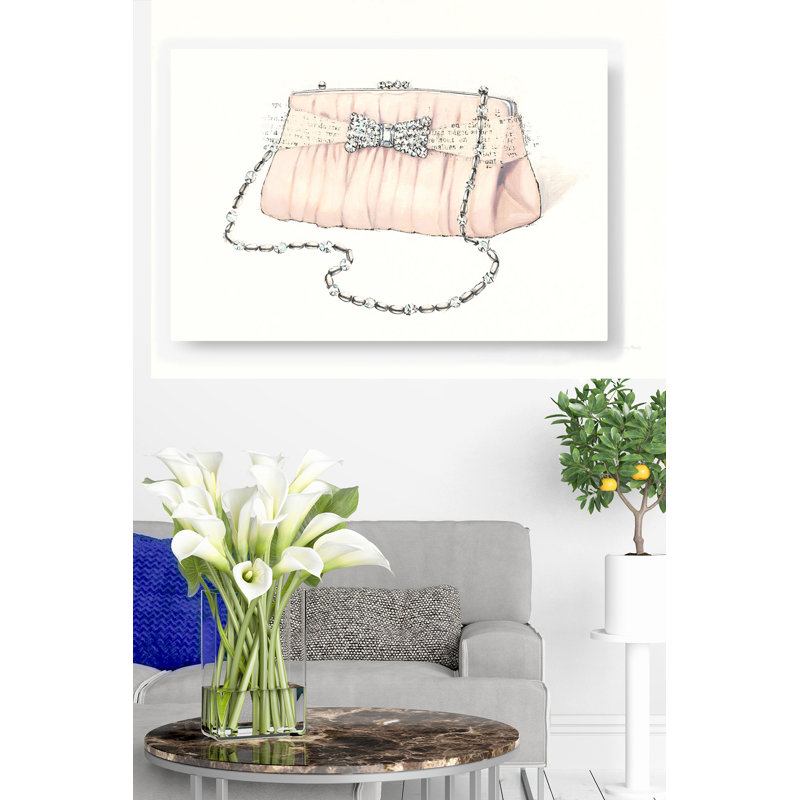 Sac à main classique classique rétro rose sur blanc, mousseux, H 26 po x l 50 po x P 1,5 po