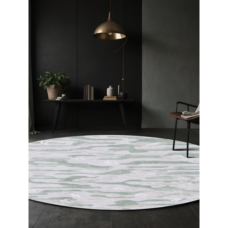 Machine Washable White Area Rug, Round 5'