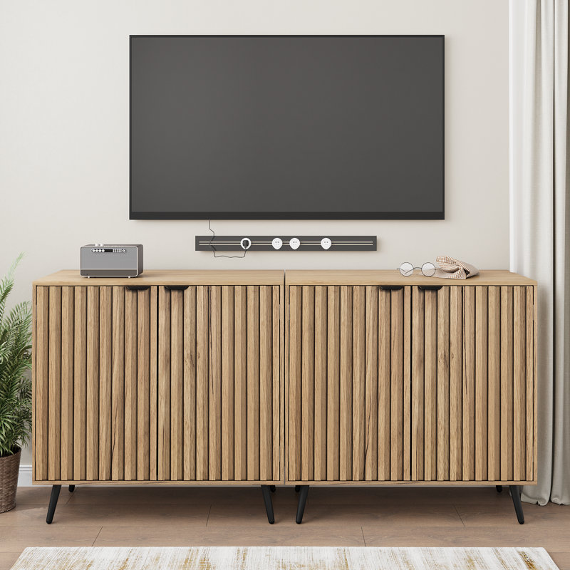 Fluted Accent Cabinet with Doors & Adjustable Shelves, Freestanding Sideboard Storage Cabinet, TV Stand for Living Room, Oak