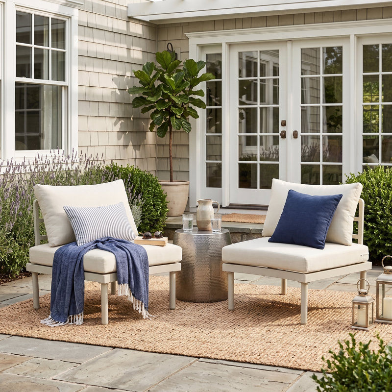 Canapé d'extérieur pour 2 personnes avec coussins, Coussin blanc / structure blanche