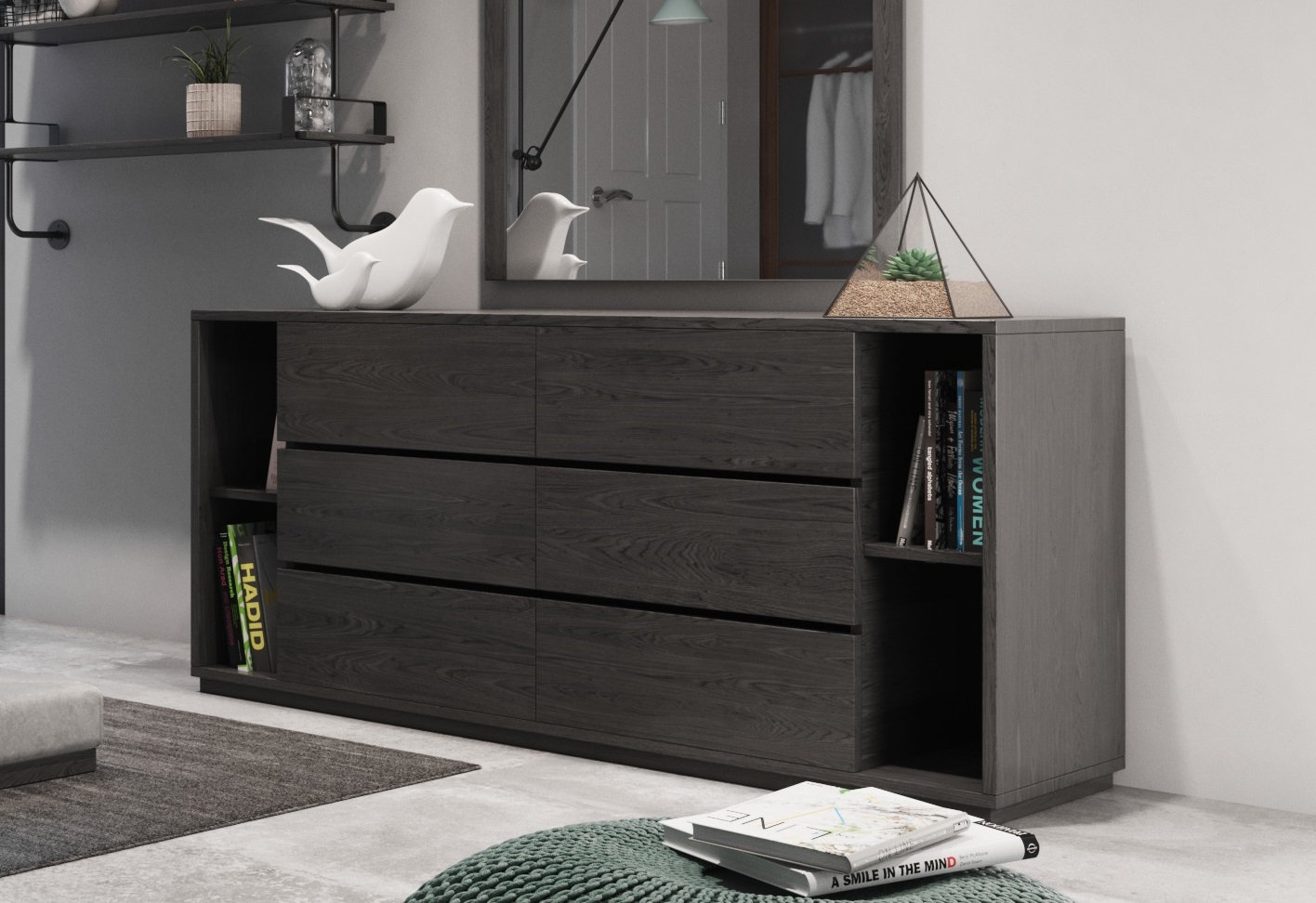 Amalie 6 Drawer 63'' W Double Dresser, Gray