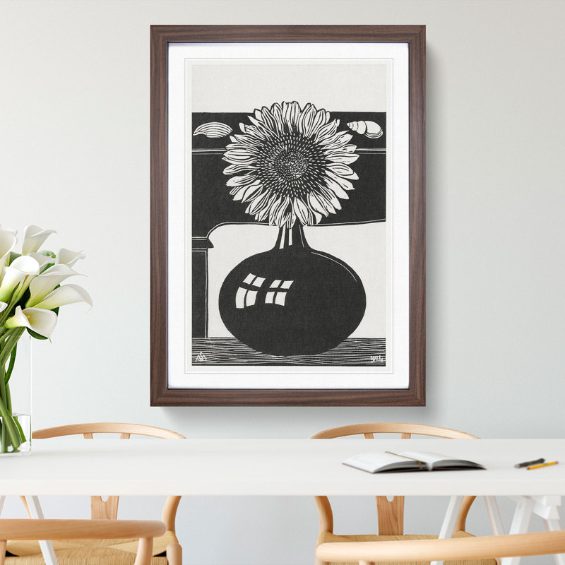 Sunflower by Samuel De Mesquita - Picture Frame Painting, Walnut Framed, 36cm H x 27cm W x 2cm D