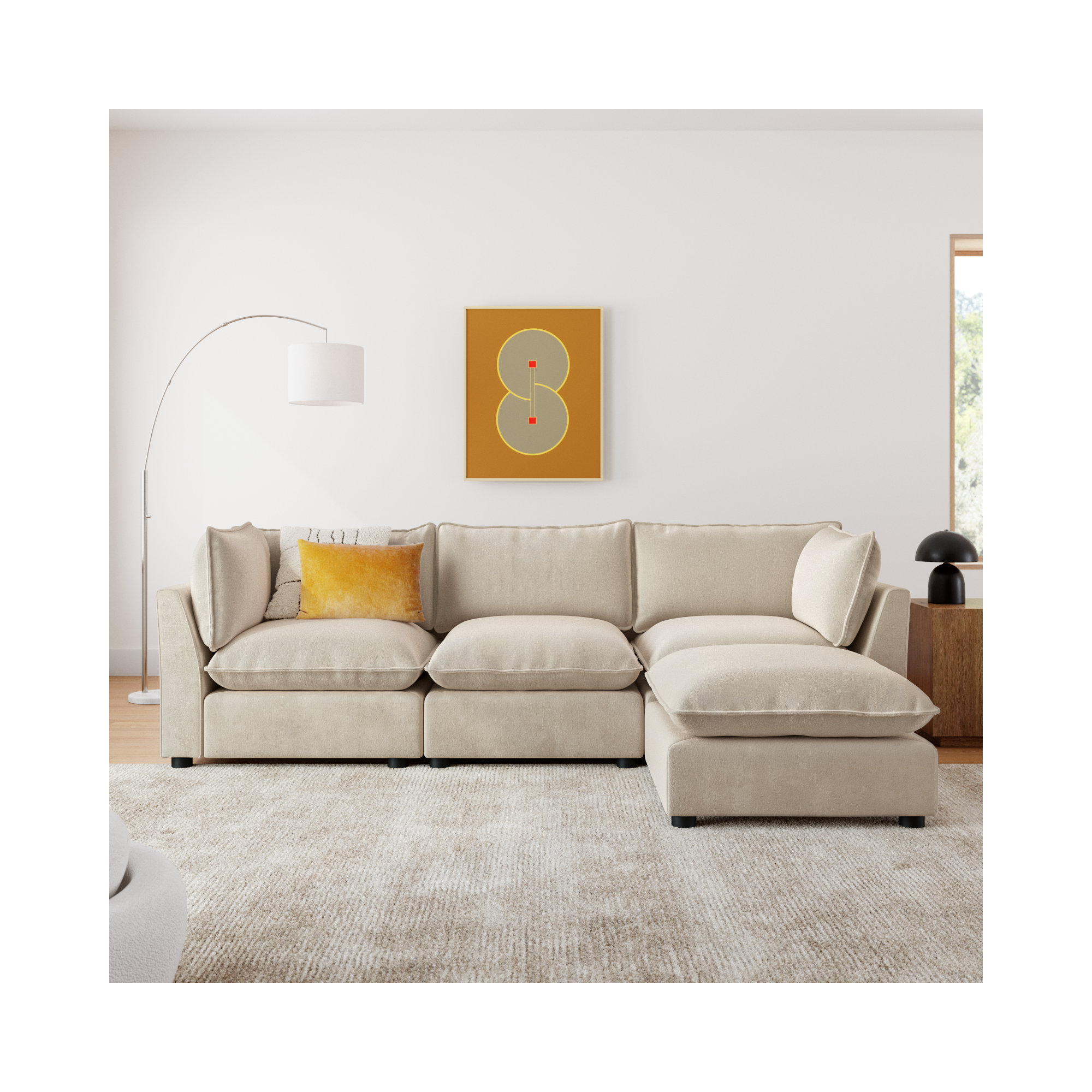 Eagan 106" 4 - Piece Modular Sectional, Beige Chenille
