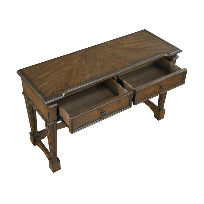 Classic Traditional Brown Finish Sofa Console Table with 2x Drawers Durable Wood Living Room Furniture 1pc