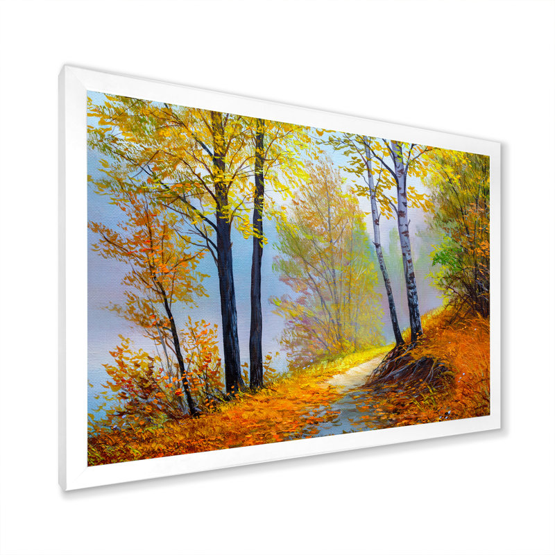 Path Path The Birch Tree Forest - reproduction sur toile avec cadre flottant, H 16 po x l 32 po x P 1 po, Cadre photo blanc