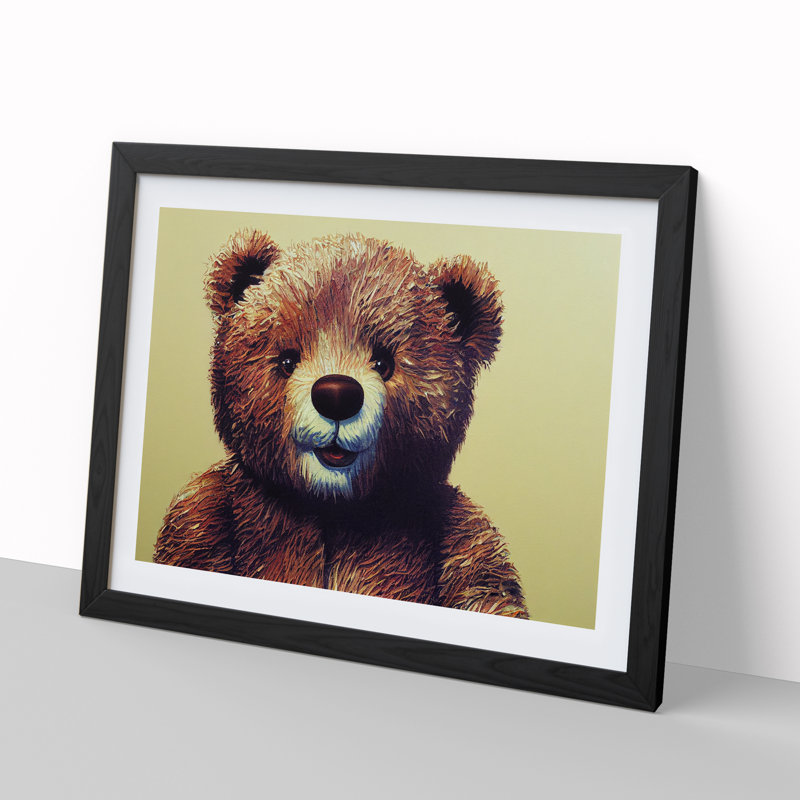Adorable Teddy Bear - Single Picture Frame Print, 25cm H x 34cm W x 2cm D, Black Framed