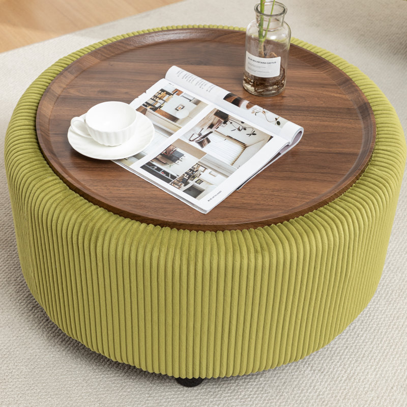 Pietsch Round Coffee Table with Storage, Green Corduroy