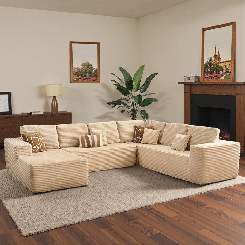 Modern Upholstered Obayemi with Pillows - Spacious U - Shaped, No Assembly Required, Compression Sofa for Living Room Comfort Free Combination