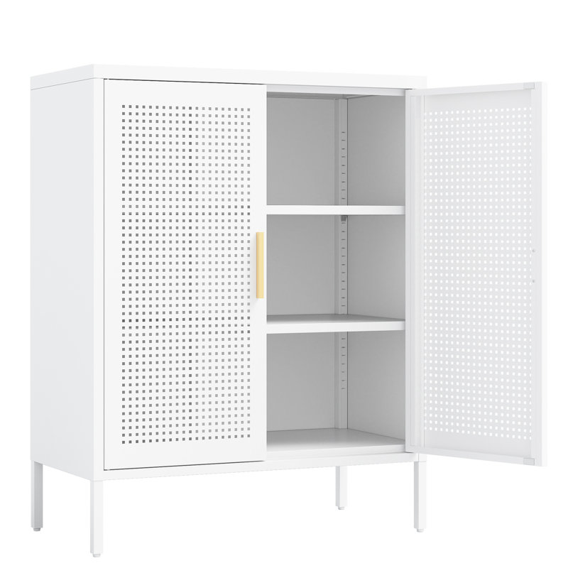 Unité de rangement en métal blanc, 2 tablettes réglables à 2 portes, acier à haute résistance, protège de la saleté thermique, pour la salle de garage de garage, entrepôt de 16,06 po de largeur
