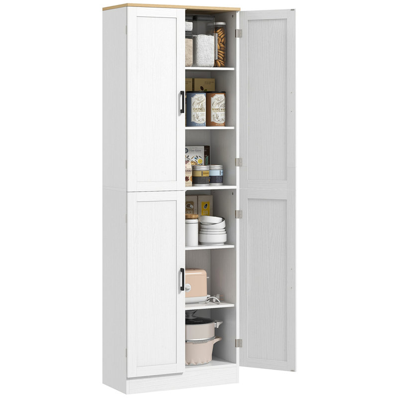 Garde-manger autoportant 67 po, armoire de rangement à 4 portes avec tablettes réglables, armoire de cuisine avec portes et tablettes, blanc vieilli