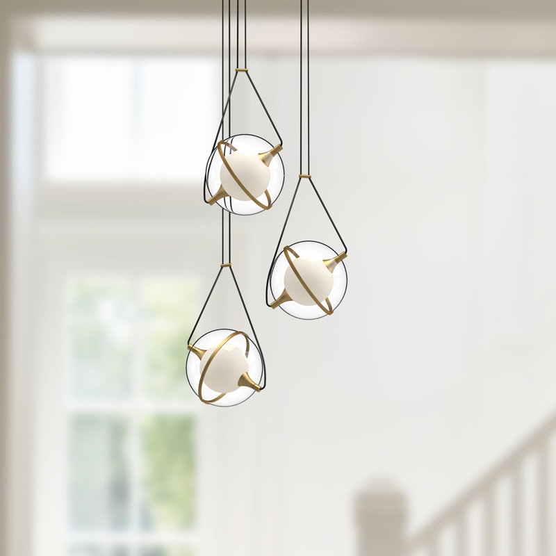 Aries 3 - Light LED Pendant, Brushed Gold, 7.88" H x 17.63" W x 17.63" D, Brushed Gold/Black