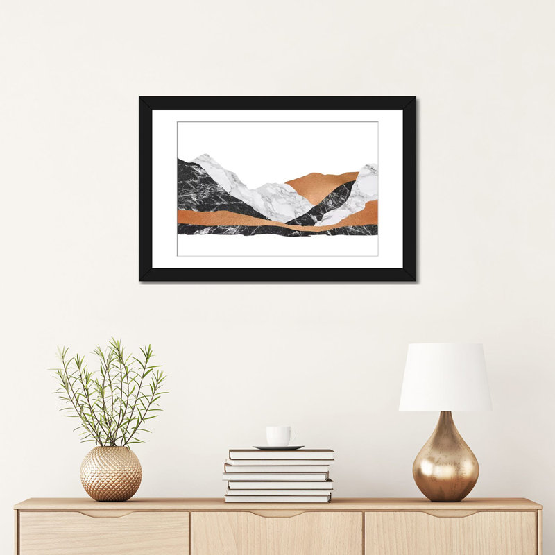 «Marble Landscape I», impression sur toile, H 16 po x l 24 po x P 1 po, Papier d'art encadré noir, Blanc