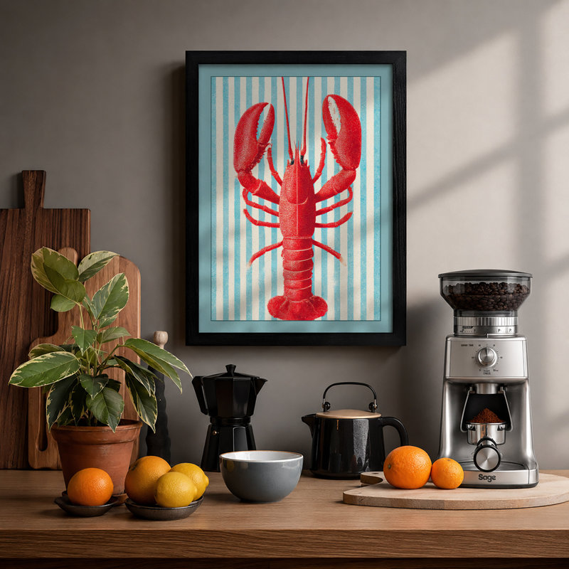 Striped Lobster Modern 1 Piece Single Picture Frame Wall Art, A3 - 42.0 x 29.7 cm, Black