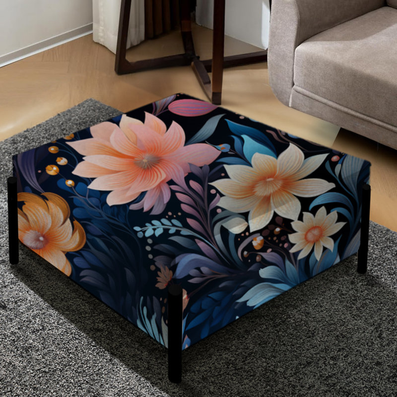 Multicolor Enchanted Forest Floral Pattern - Floral Large Square Ottoman