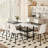 Table And Chair Set. Black Spliced Dining Table With Storage Function In The Middle Of The Table Legs.Paired With White Artificial PU Chairs With Curved Widened Cushion Design.-1555878761