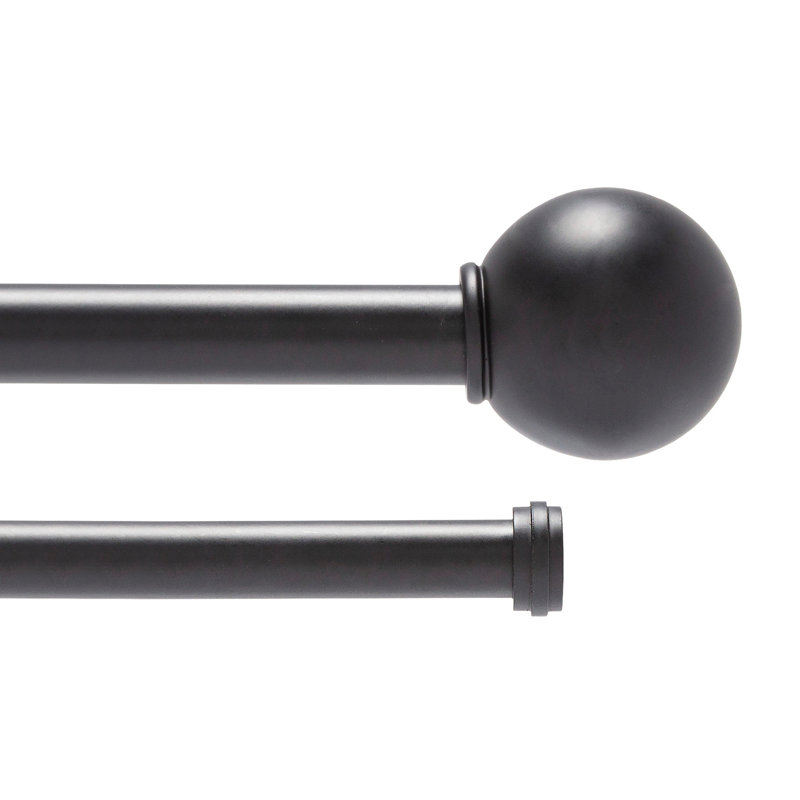 Matte Black Adjustable Double Curtain Rod with Decorative Finials