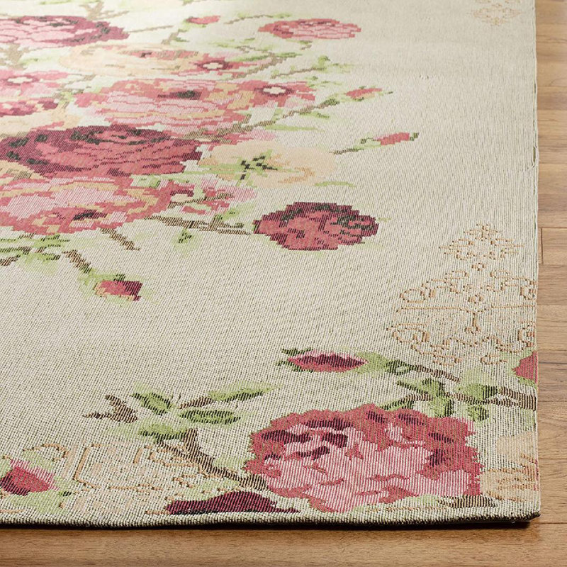 Tapis intérieur / extérieur en polyester tissé à la machine Mehvish - rouge / beige / vert, Tapis de couloir 2 pi 3 po x 8 pi