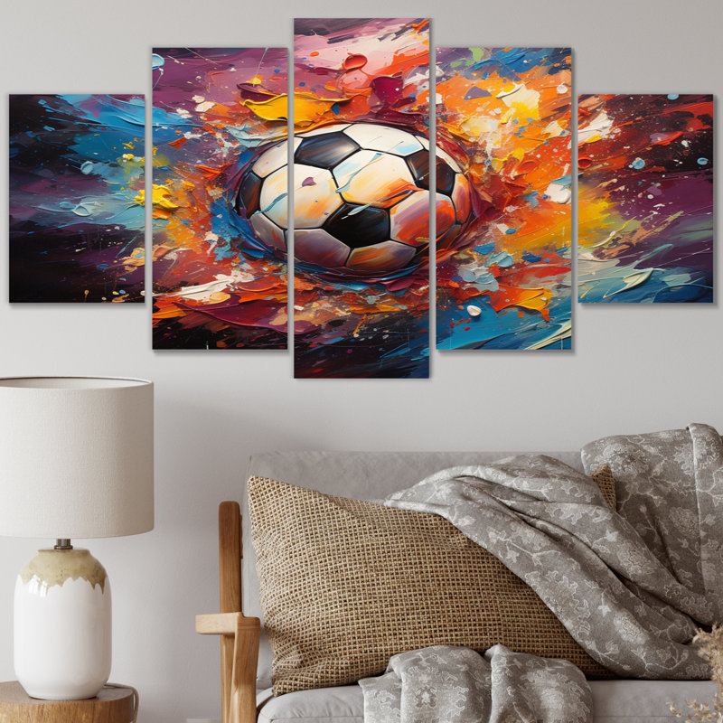 Soccer ball kaléidoscope II - impression d'art mural sport - 5 panneaux