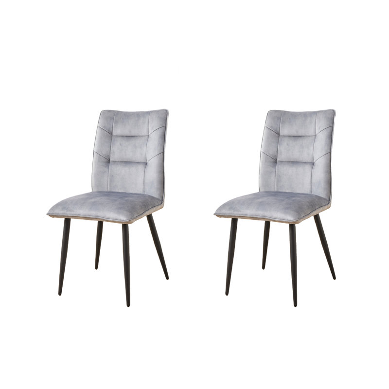 2 chaises de salle à manger en velours gris, pieds fuselés en métal, rembourrage élevé, pour rafraîchir la structure, cadre moderne en fer poli jaune moutarde, sièges rembourrés, tabourets de bar idéaux