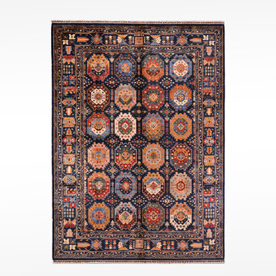 Tapis en laine et coton bleu marine noué à la main Original